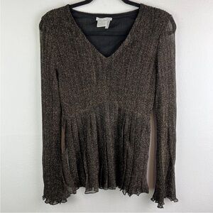 Alberto Makali Women's Black/Gold Ribbed Sparkly Semi Sheer Top Size Large